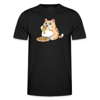 Cute Chubby Cat Eating Pizza - Men's Functional T-Shirt - black - Front - AI Model Male 178 dark (178cm)