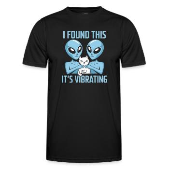 Découverte d’un chat extraterrestre - T-shirt sport Homme - noir - Devant - AI Model Male 178 dark (178cm)