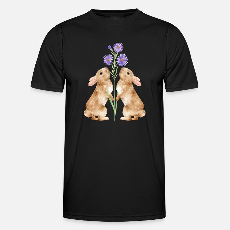 Deux mignons lapins avec des fleurs T-shirt sport Homme
