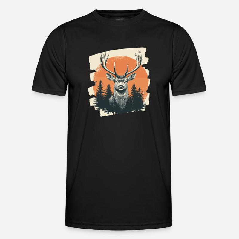 Hirsch mit Geweih - Männer Funktions-T-Shirt - Schwarz