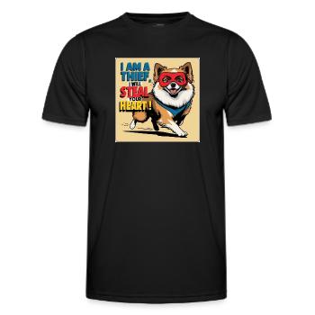 Chien de Poméranie « Je suis un voleur » - T-shirt sport Homme - noir - Devant - AI Model Male 178 dark (178cm)