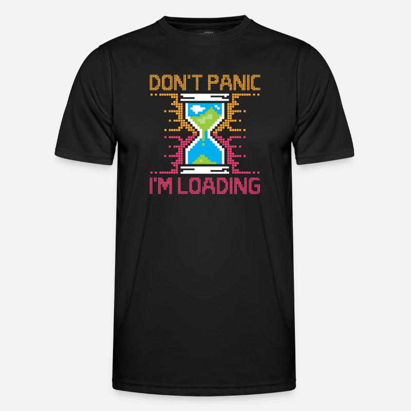 Don't Panic – Pixel Loading Sanduhr - Männer Funktions-T-Shirt - Schwarz