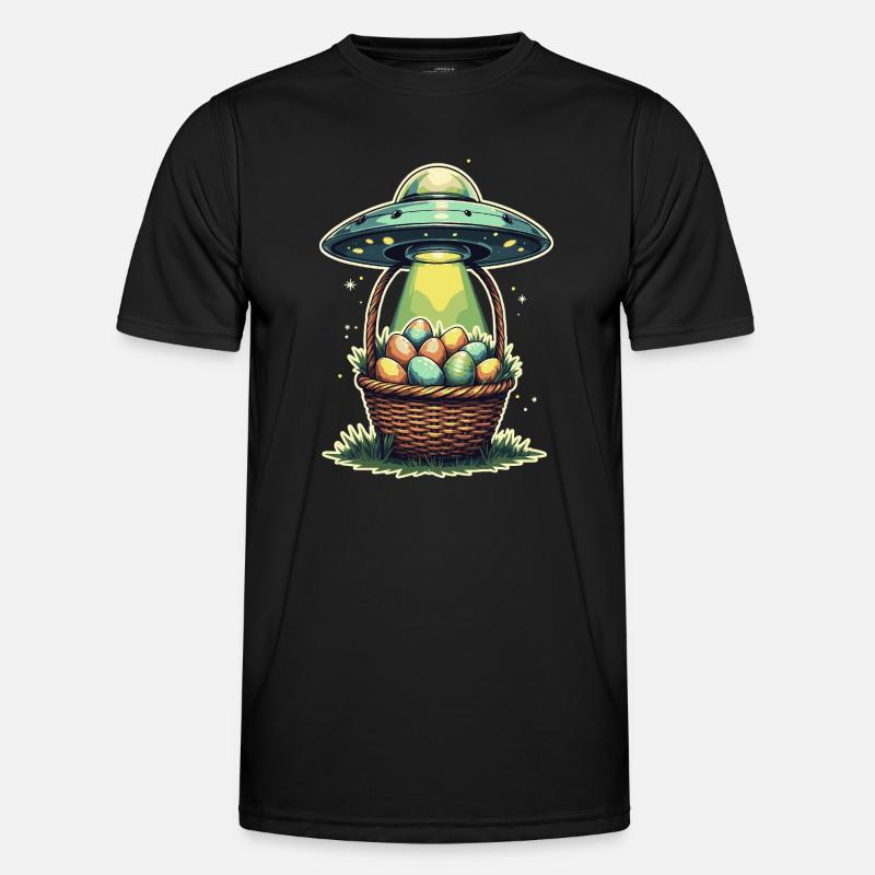 Alien Easter Egg Abduction Design - Men's Functional T-Shirt - black