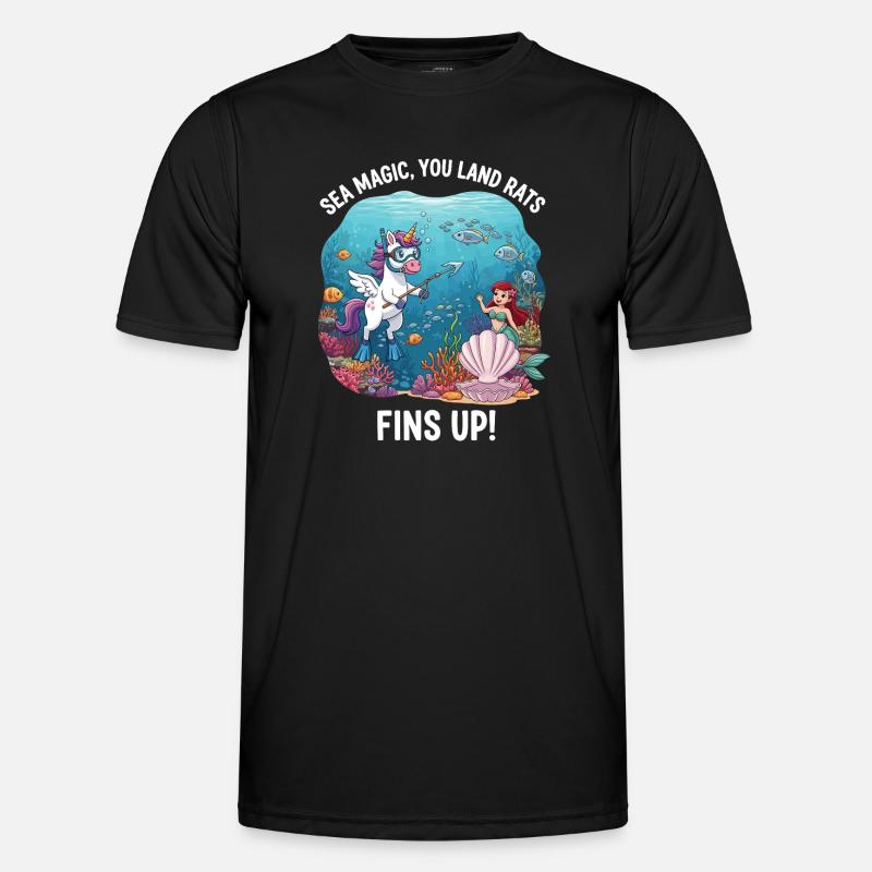 Meeresmagie mit Einhorn - Männer Funktions-T-Shirt - Schwarz
