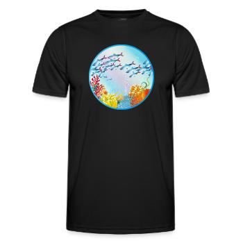 Schwarm bunter Fische im Korallenriff - Männer Funktions-T-Shirt - Schwarz - Vorne - AI Model Male 178 dark (178cm)