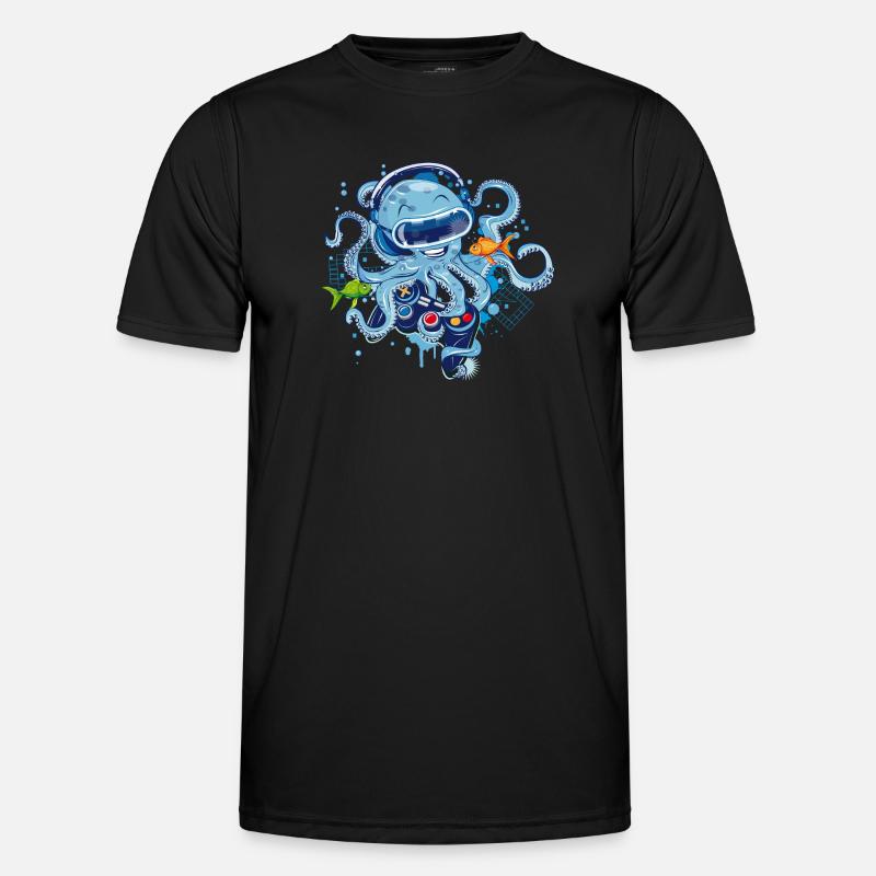 Gaming Oktopus mit Controller Männer Funktions-T-Shirt