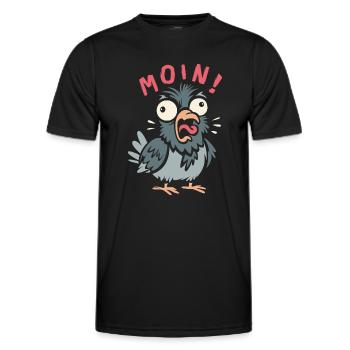 MOIN! Lustige Taube Comic Design Shirt - Männer Funktions-T-Shirt - Schwarz - Vorne - AI Model Male 178 dark (178cm)