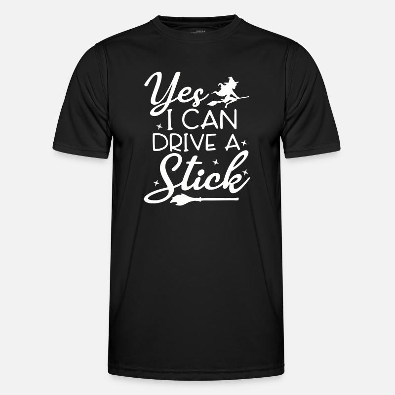 Whimsical Witch Riding Broom Illustration - Men's Functional T-Shirt - black