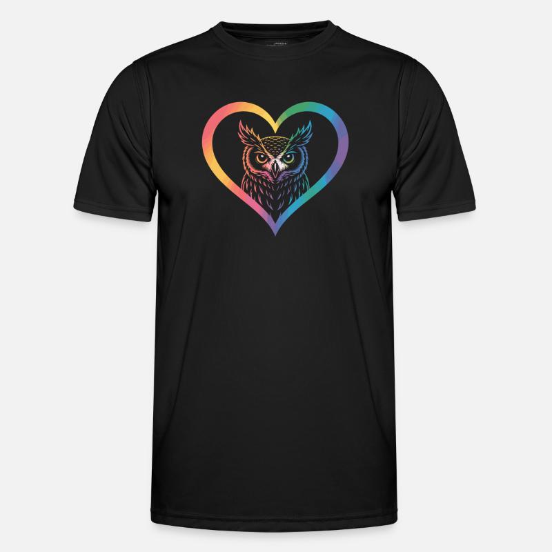 Regenbogen Eulen Herz Design - Männer Funktions-T-Shirt - Schwarz