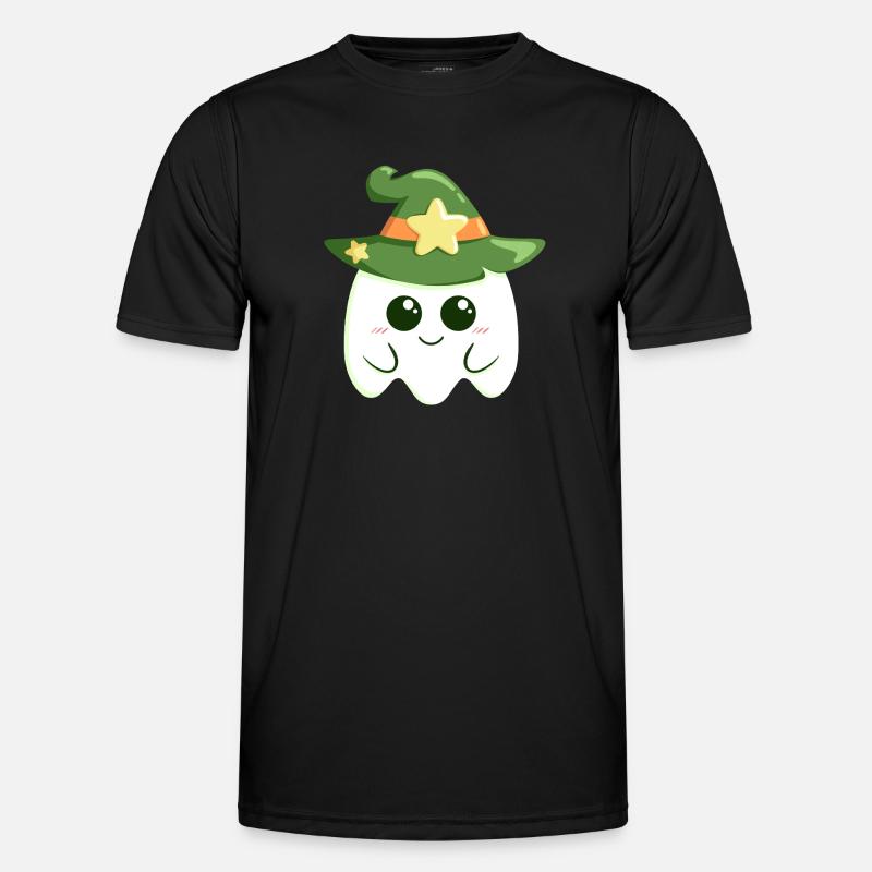 Cute ghost for Halloween dressed as a witch - Men's Functional T-Shirt - black