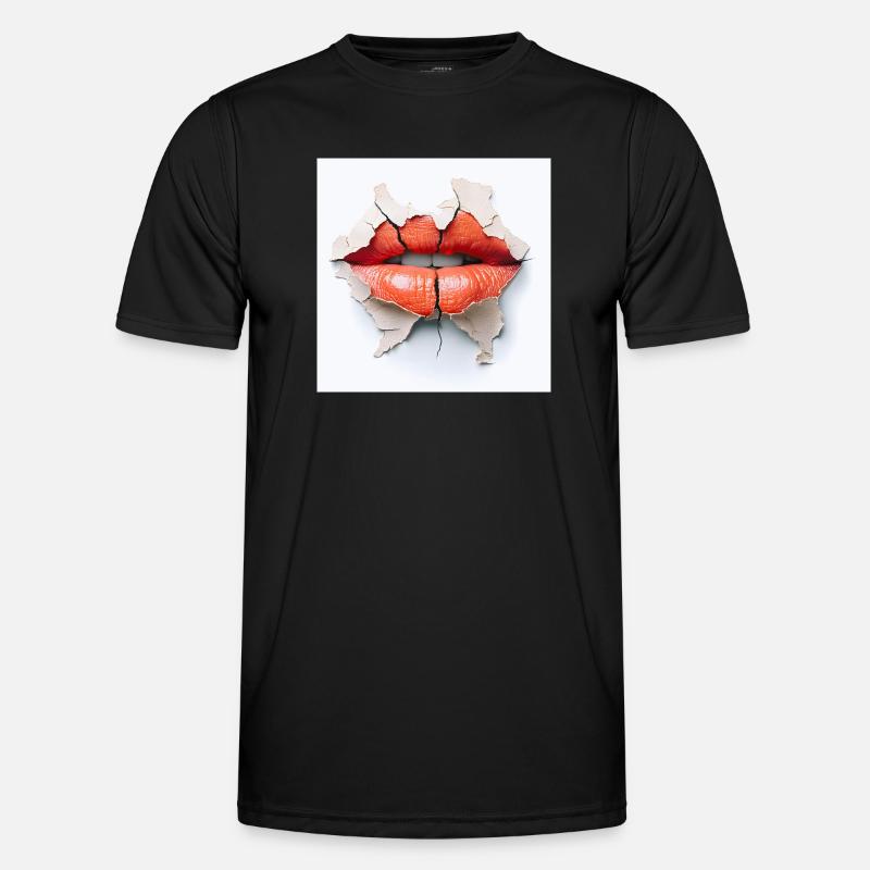 Bold lips on cracked wall - Men's Functional T-Shirt - black