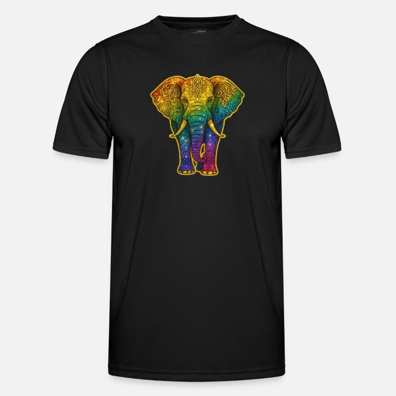 Rainbow elephant with gold pattern - Men's Functional T-Shirt - black