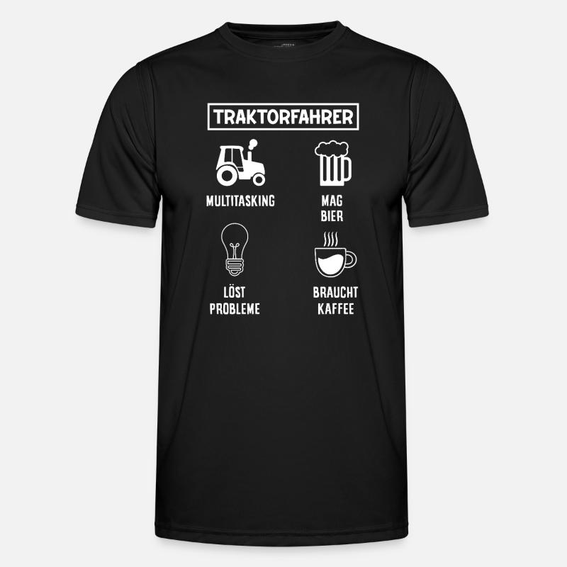 Traktorfahrer Kaffee Bier Multitasking - Männer Funktions-T-Shirt - Schwarz