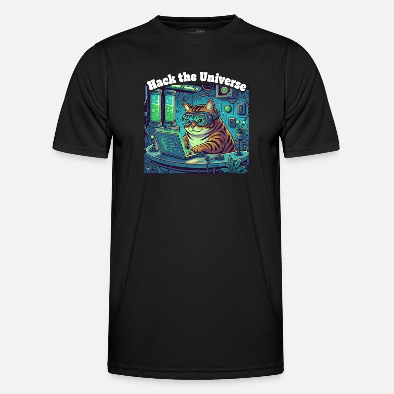 Hacker cat in the universe - Men's Functional T-Shirt - black