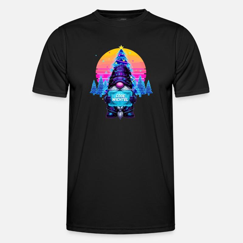 Cyberpunk Code Wichtel - Synthwave Xmas Nerd - Männer Funktions-T-Shirt - Schwarz