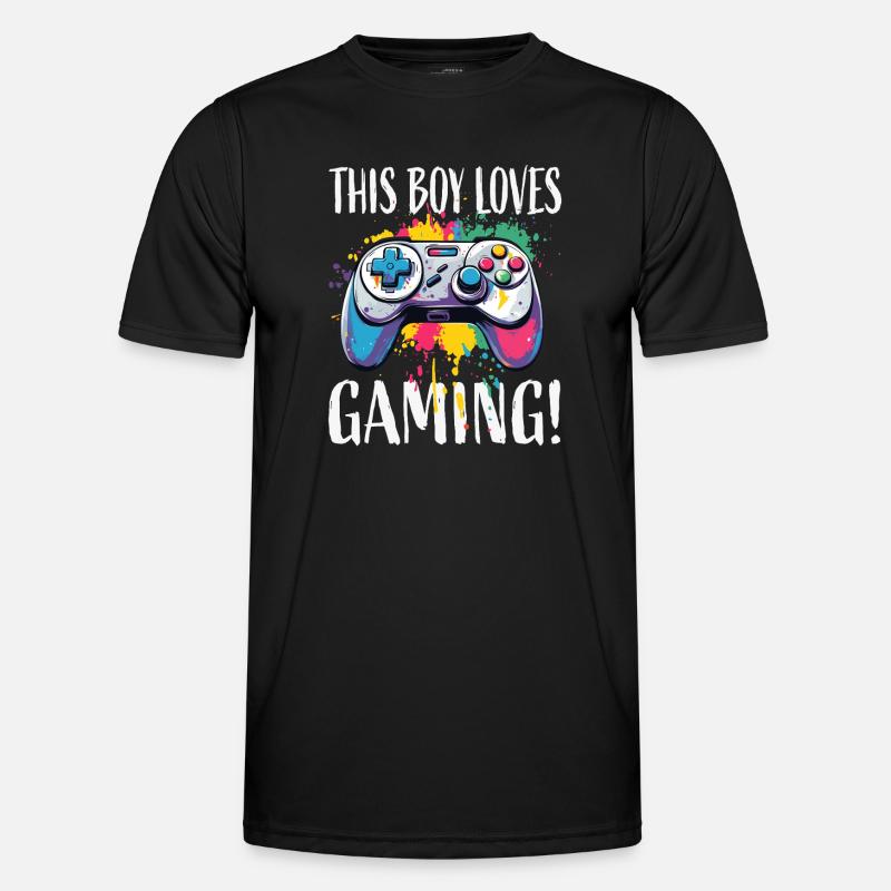 Junge liebt Gaming – bunte Controller-Splash - Männer Funktions-T-Shirt - Schwarz