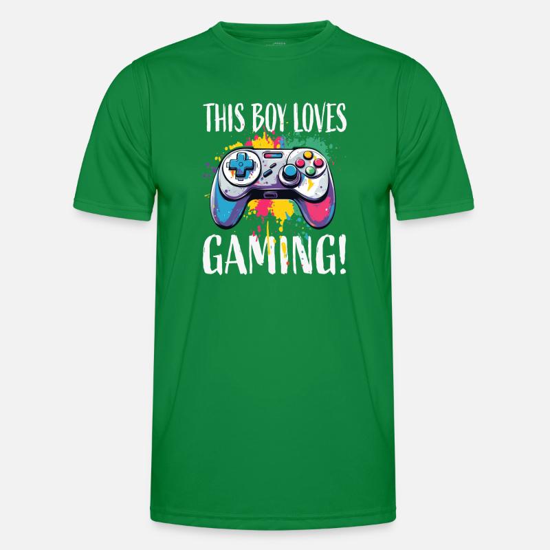 Junge liebt Gaming – bunte Controller-Splash Männer Funktions-T-Shirt