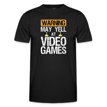 Warning May Yell at Play Video Games Gamer Gaming - Männer Funktions-T-Shirt - Schwarz - Vorne - AI Model Male 178 dark (178cm)