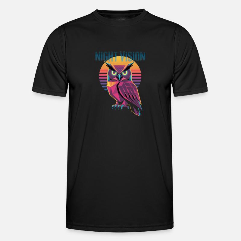 Night Vision Owl Retro Synthwave Sunset - Men's Functional T-Shirt - black