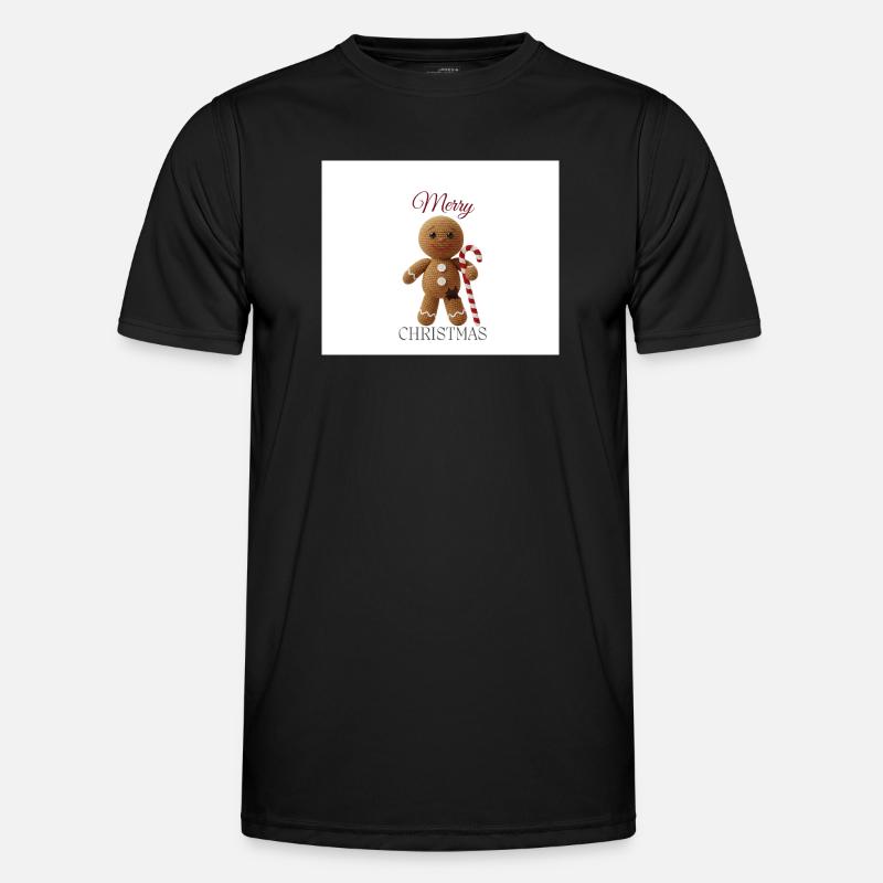 Gingerbread man with candy cane - Men's Functional T-Shirt - black