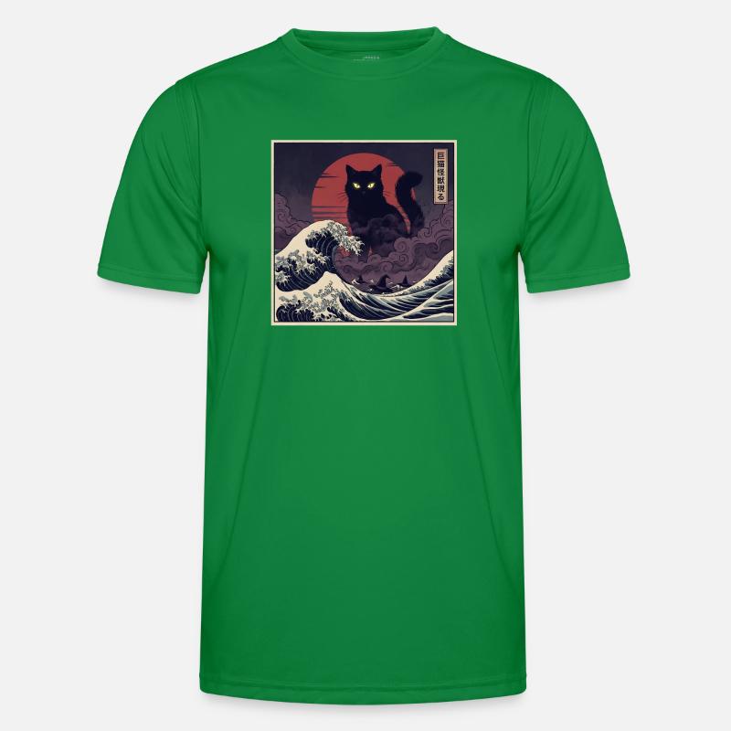 Un chat Kaiju géant au-dessus des vagues 巨猫怪獣現る T-shirt sport Homme