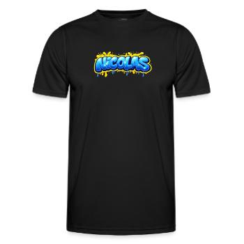NICOLAS GRAFFITI NAME FOR PERFECT GIFT PRINTABLE - Men's Functional T-Shirt - black - Front - AI Model Male 178 dark (178cm)