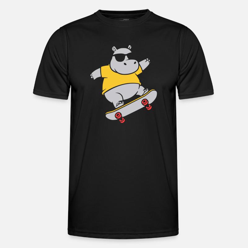 Cooles Nilpferd Skater Skateboard Vektor - Männer Funktions-T-Shirt - Schwarz