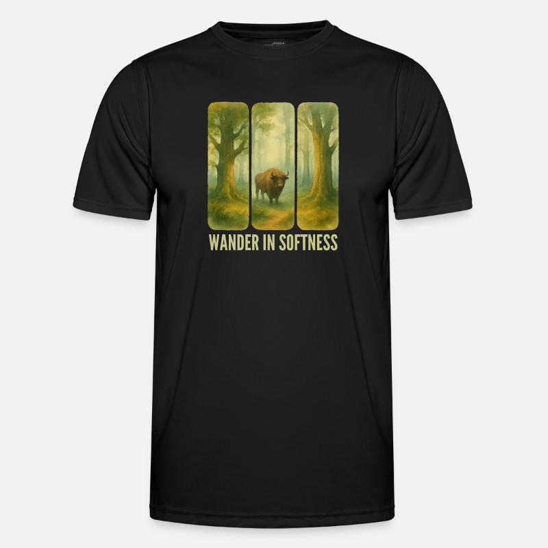 Wandernde Bisons im Wald Männer Funktions-T-Shirt