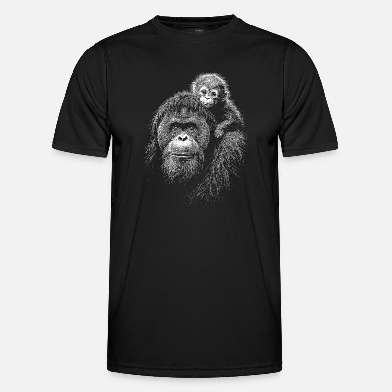 Orangutan Mutter mit Jungem Silhouette - Männer Funktions-T-Shirt - Schwarz
