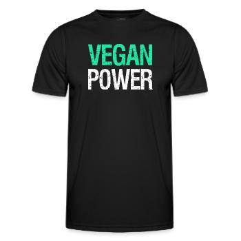 VEGAN POWER – Funny vegan saying with humor - Men's Functional T-Shirt - black - Front - AI Model Male 178 dark (178cm)
