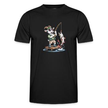 Funny Fishing Goat with Big Fish Catch - Men's Functional T-Shirt - black - Front - AI Model Male 178 dark (178cm)