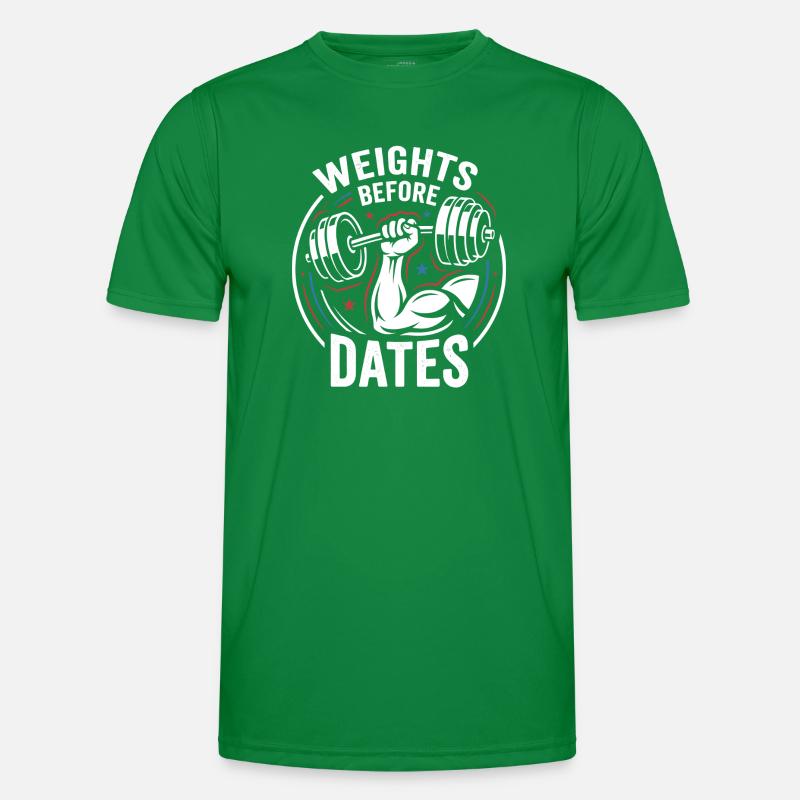 Gewichte vor Dates – Krafthumor Männer Funktions-T-Shirt