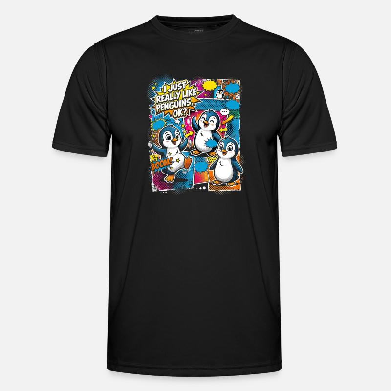 Penguin Pop Art Comic Collage - Men's Functional T-Shirt - black