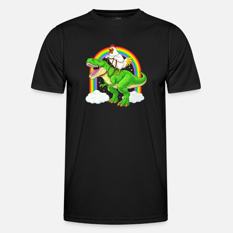 Chicken Riding T-Rex Dinosaur Rainbow - Men's Functional T-Shirt - black