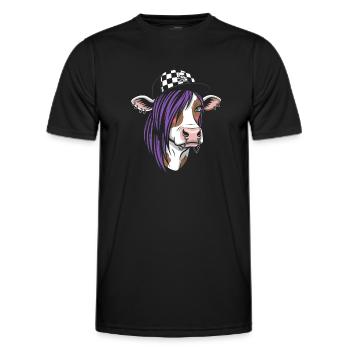 Punk cow with purple hair - Men's Functional T-Shirt - black - Front - AI Model Male 178 dark (178cm)
