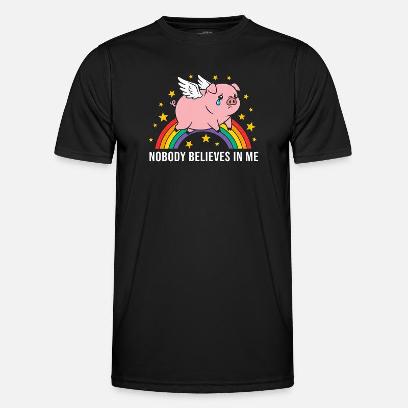 Sad pig on rainbow - Men's Functional T-Shirt - black