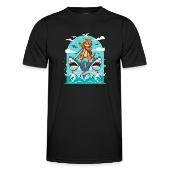 Kätzchen auf Haiabenteuer - Männer Funktions-T-Shirt - Schwarz - Vorne - AI Model Male 178 dark (178cm)