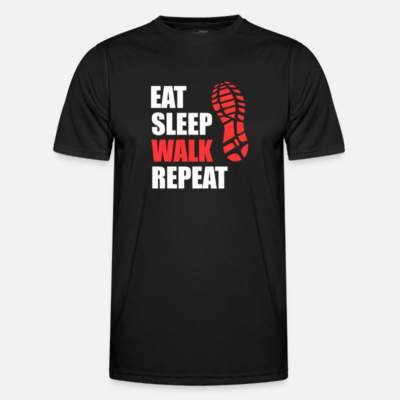 Spise Søvn Gå Gentag - Skoaftryk Vandring - Funktionsshirt til herrer - sort