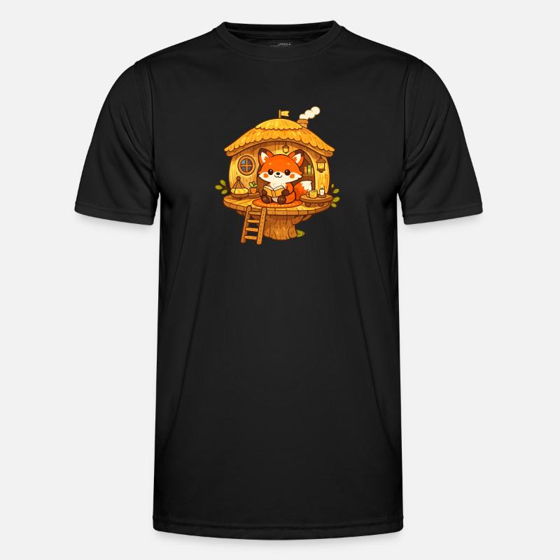 Reading fox in the tree house - Men's Functional T-Shirt - black
