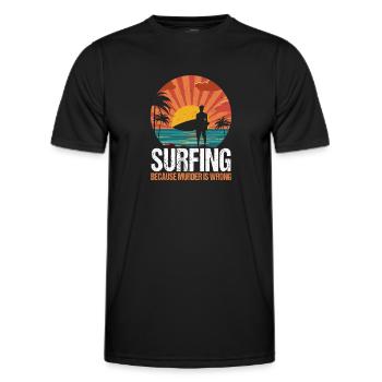 Surfing Retro Surfer Sunset  - Men's Functional T-Shirt - black - Front - AI Model Male 178 dark (178cm)