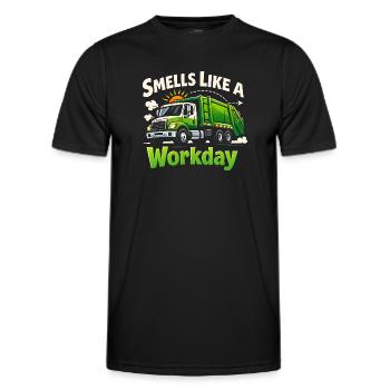 Ça sent le jour de travail | Collecte d’ordures, humour - T-shirt sport Homme - noir - Devant - AI Model Male 178 dark (178cm)