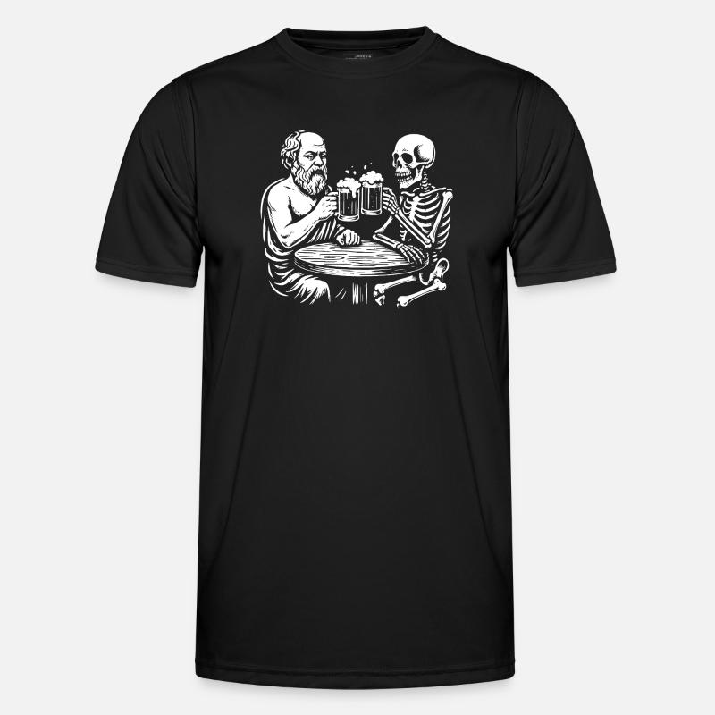 Socrates drinking beer with skeleton - Men's Functional T-Shirt - black