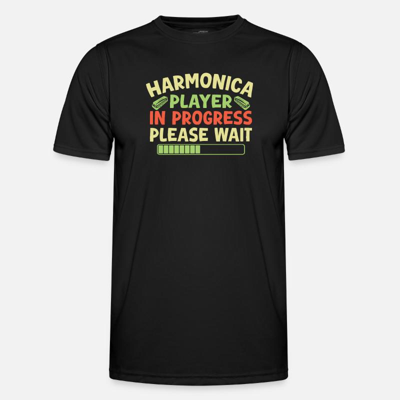 Funny Harmonica Player In Progress Harmonica - Männer Funktions-T-Shirt - Schwarz