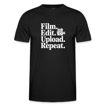 Film. Edit. Hochladen. Wiederholen. - Männer Funktions-T-Shirt - Schwarz - Vorne - AI Model Male 178 dark (178cm)