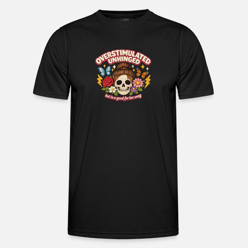 Overstimulated Unhinged Skull Patch Gift - Men's Functional T-Shirt - black
