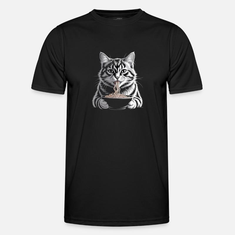 Cat Eats Ramen - Men's Functional T-Shirt - black