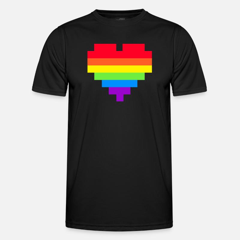 Pixel Herz Regenbogenfahne - Männer Funktions-T-Shirt - Schwarz