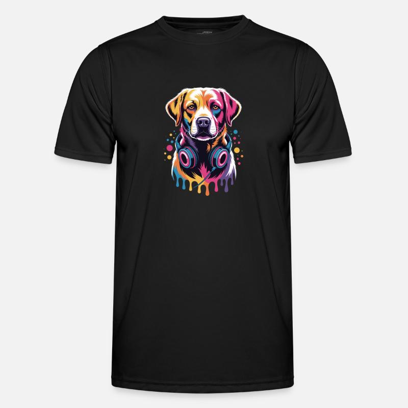 Labrador mit Kopfhörern - Männer Funktions-T-Shirt - Schwarz