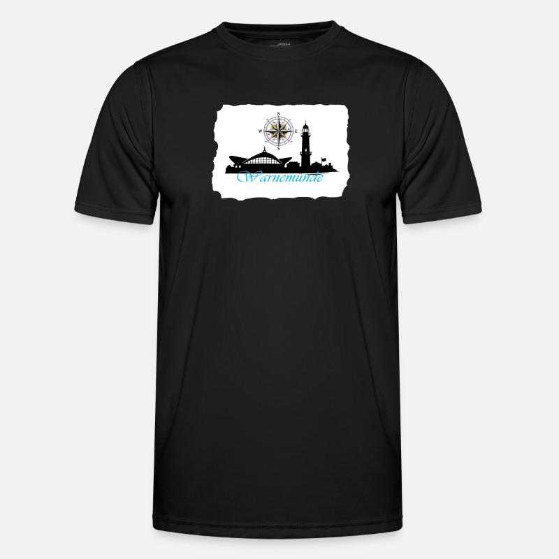 Warnemünde Compass & Lighthouse Silhouette - Men's Functional T-Shirt - black
