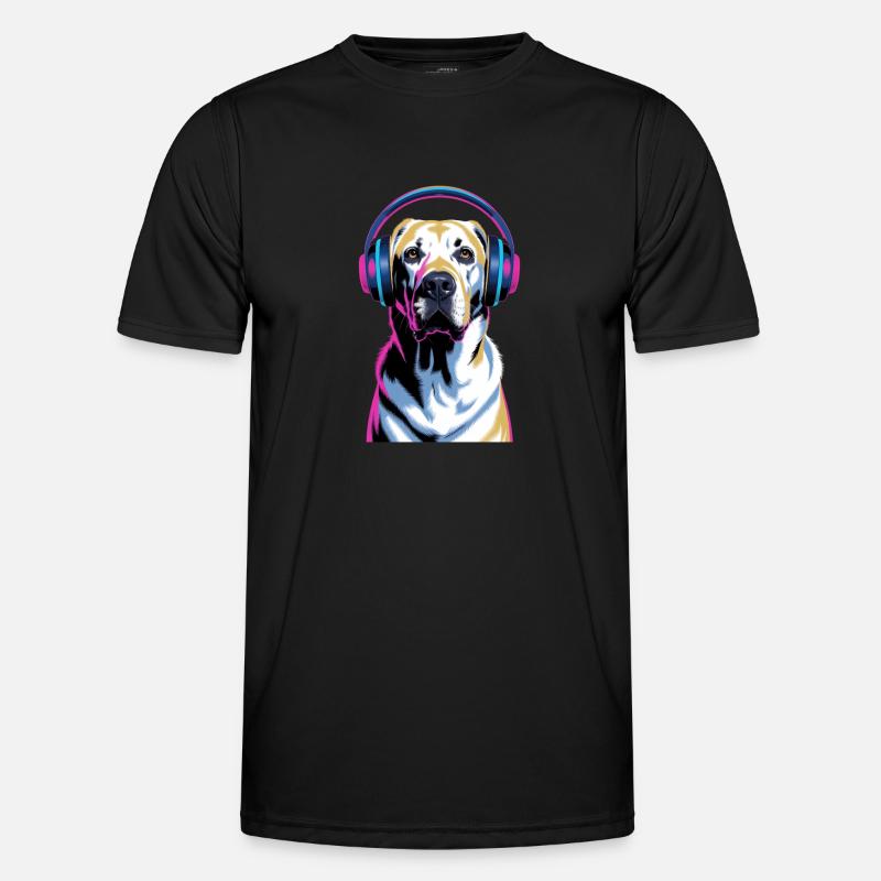Labrador mit Kopfhörern - Männer Funktions-T-Shirt - Schwarz